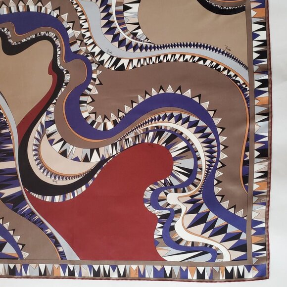 EMILIO PUCCI SCARF MULTI-COLORED PRINT SIGNATURE LOGO SQUARE SCARF 34" - Picture 9 of 12